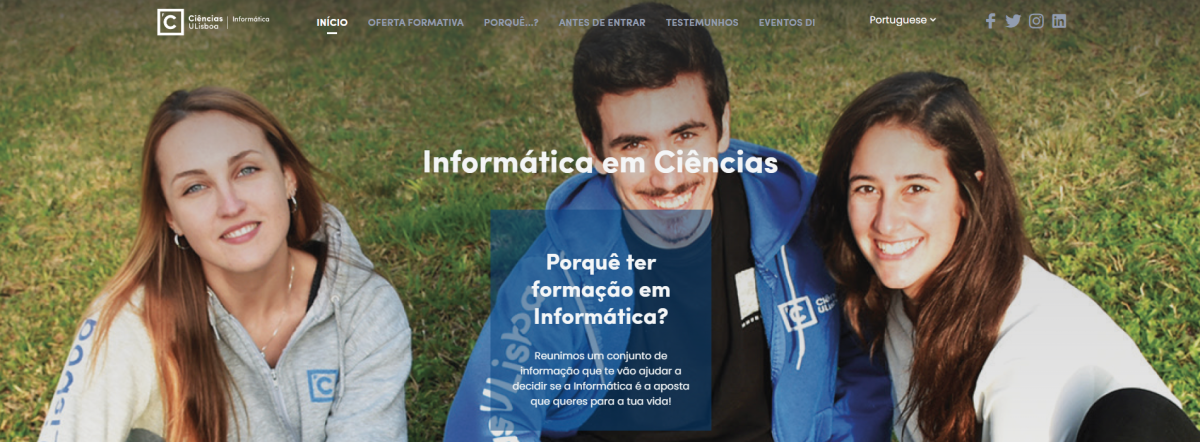 Landing page of the website "Informática em Ciências"