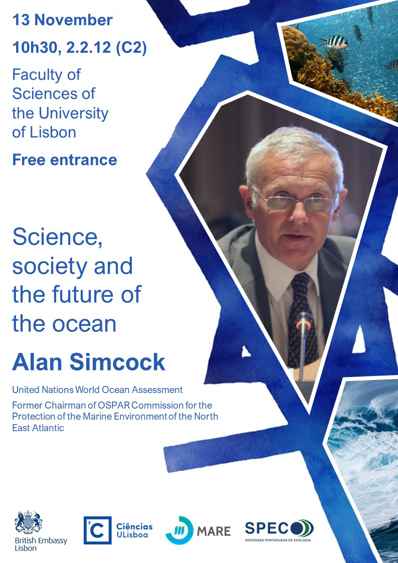 Cartaz da palestra "Science, society and the future of the ocean"